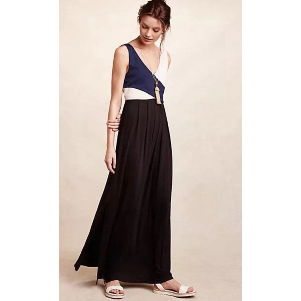 ANTHROPOLOGIE Maeve Maxi Dress MEDIUM‎ Elysian ColorBlock Sleeveless Side Slit